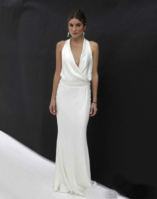 Fashion Boho Mermaid Wedding Dresses Halter V Neck Backless Satin Bridal Gowns Vestidos De Novia Cheap Beach Wedding Dress