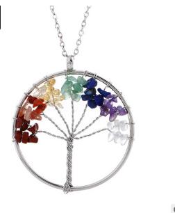 New Women Rainbow 7 Chakra Amethyst Tree Of Life Quartz Chips Pendant Necklace Multicolor Wisdom Tree Natural Stone Necklace WL1244