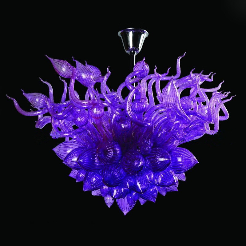 Modern Decoration Glass Pendant Light Flower Shape LED Bulbs Blue Crystal Chandelier Art Blown Glass Chandelier Lighting for Living Room