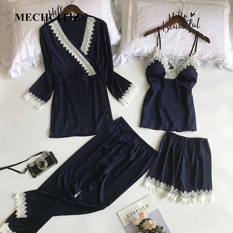 MECHCITIZ 2018 silk pajamas set for women autumn winter bathrobe top short pants 4 pieces lace pajamas sets sexy robe sleepwear
MECHCITIZ 2018 silk pajamas set for women autumn winter bathrobe top short pants 4 pieces lace pajamas sets sexy robe sleepwear