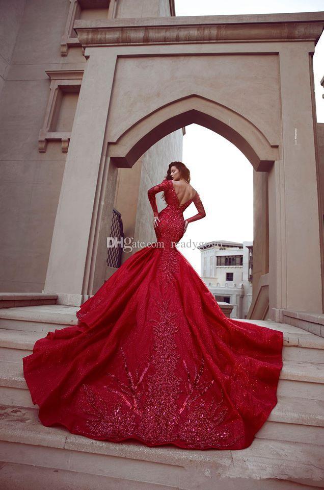 Sparkly luxury Evening Dresses Indian Mermaid Reception Gothic Prom Dress Long Sleeve Cheap Beaded Muslim Plus Size Party Gowns 2019