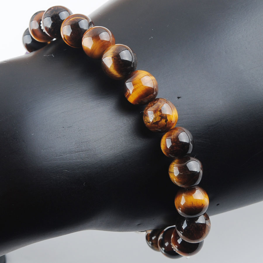 WOJIAER 8mm Natural Tigers Eye Stone 7 Chakras Round Bracelet Palm Healing Mala Meditation Prayer Yoga Men Jewelry K3252