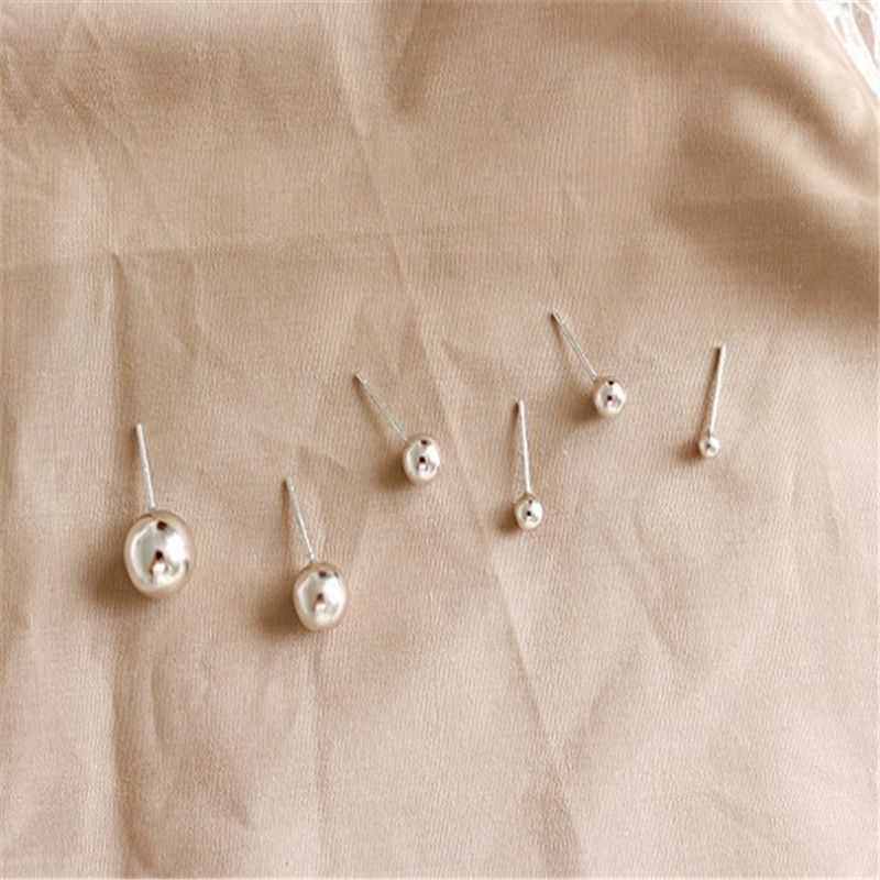 New Simple 925 Sterling Silver Round Ball Stud Earrings For Women Ear Piercing Jewelry Studs Earings Brincos Fine Jewelry