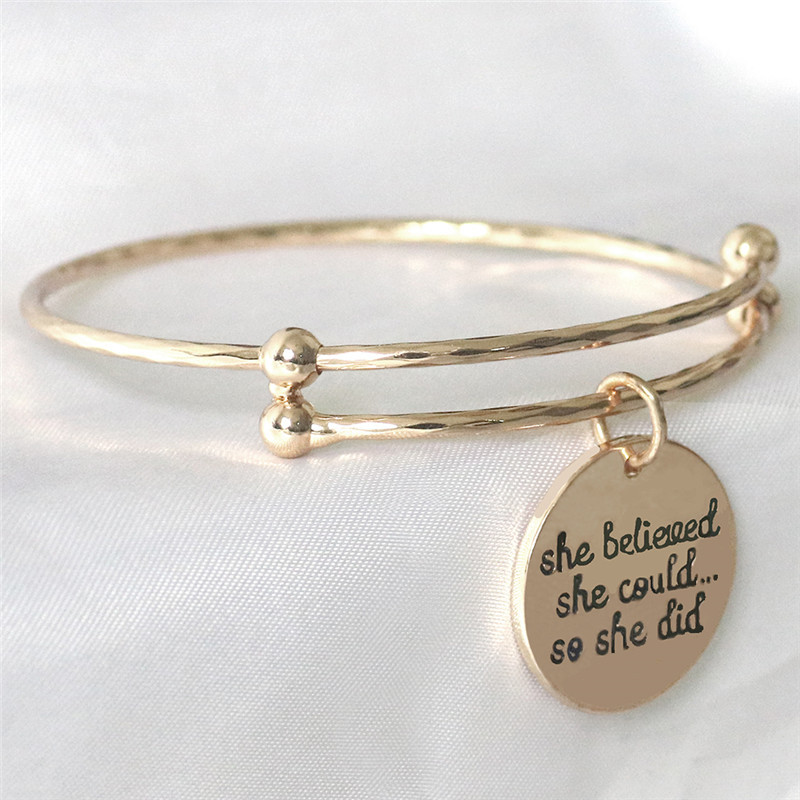 Fashion women's lettering bangle motivational letter bracelet six-sided rhombus shape adjustable size bracelet