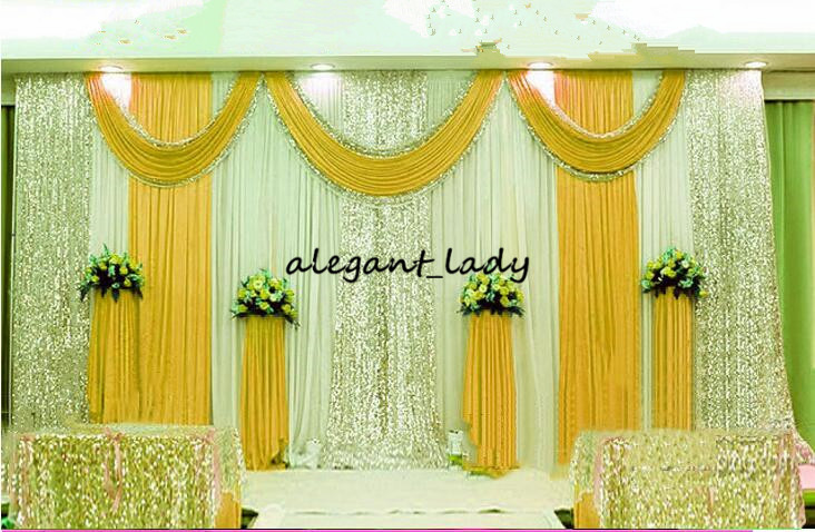3m*6m wedding backdrop swag Party Curtain Celebration Stage Performance Background Drape With Beads Sequins Edge 5 colors abailable
