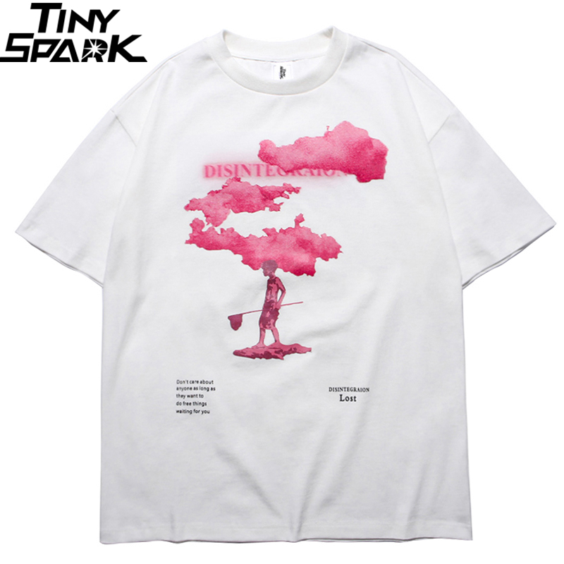 2020 Streetwear Harajuku Tshirt Pink Cloud Hip Hop T Shirt Men Summer Short Sleeve T-Shirt Cotton Fashion Black Tops Tees HipHop CX200703