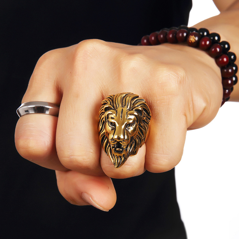 Fashion Gold Lion Stainless Steel Jewelry Men's Ring Exaggerated Domineering Lion Head Steel Ring Vintage Gothic Punk Rock Ring US Size 7-13
Fashion Gold Lion Stainless Steel Jewelry Men's Ring Exaggerated Domineering Lion Head Steel Ring Vintage Gothic Punk Rock Ring US Size 7-13