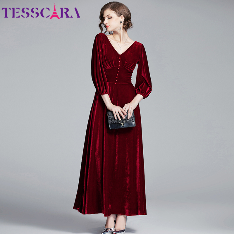 TESSCARA Women Autumn & Winter Elegant Velvet Dress Female Long Maxi Party Robe High Quality V-Neck Designer Vintage Vestidos, Black;gray
TESSCARA Women Autumn & Winter Elegant Velvet Dress Female Long Maxi Party Robe High Quality V-Neck Designer Vintage Vestidos, Black;gray