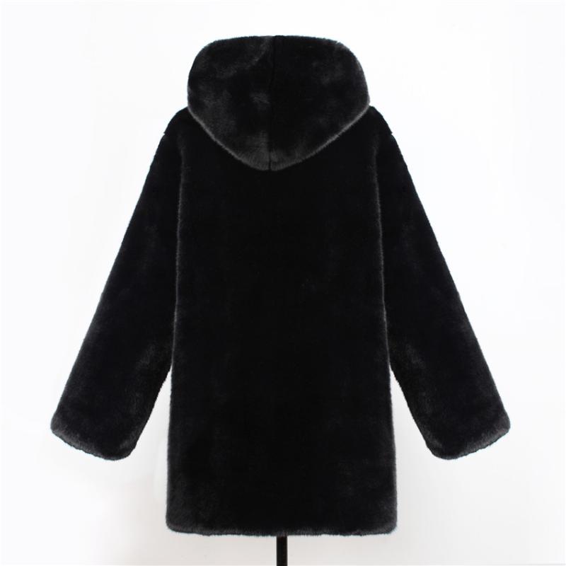 Lanshifei New Design Fall Female Imitation Fur Long Parka Ladies' Winter Faux Fur Coat Warm Black Jacket with Hood for Women