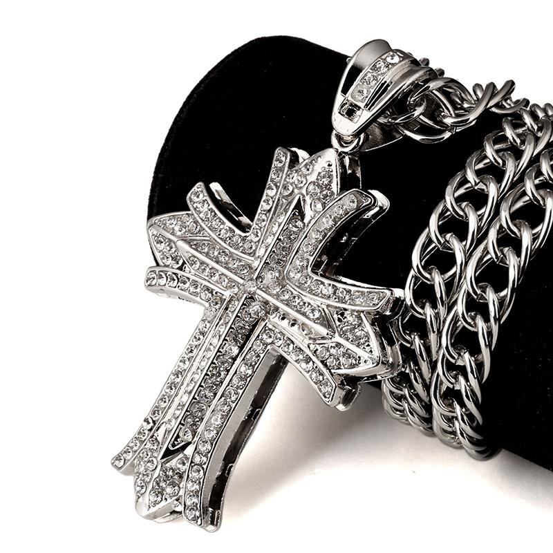 Wholesale-Long Chain Rock Hip Hop Necklace Cross Pendant Mens Jewelry Gold Silver Plated Hip hop Necklaces 90CM