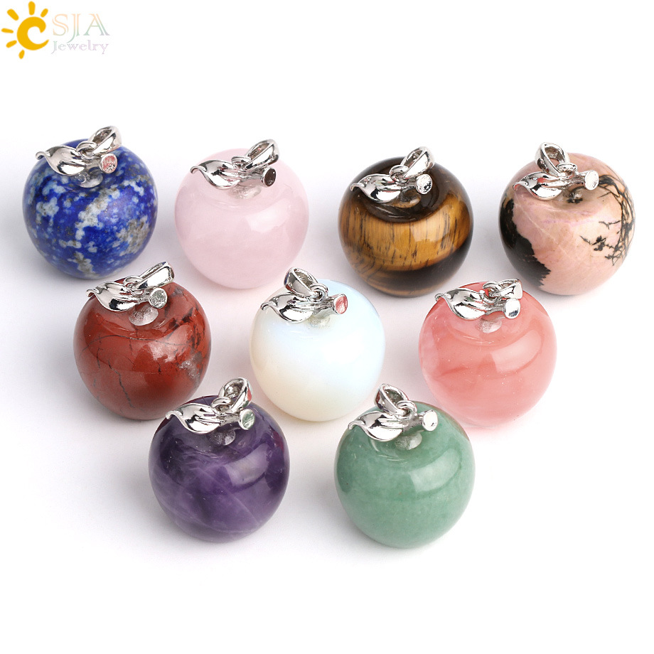 Suspension Apple Natural Stone Pendant Crystal Pendants Quartz Bead Necklaces Fashion Jewelry for Female Women Gift