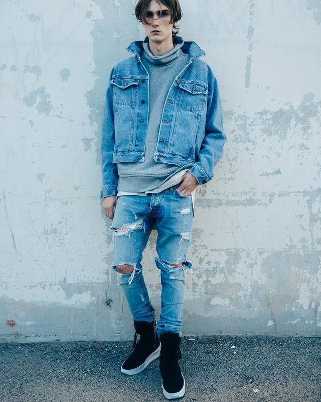 Wholesale- West Men Jeans Washed Ripped Casual Jeans Street Style Side Zipper Fashion Man Jeans