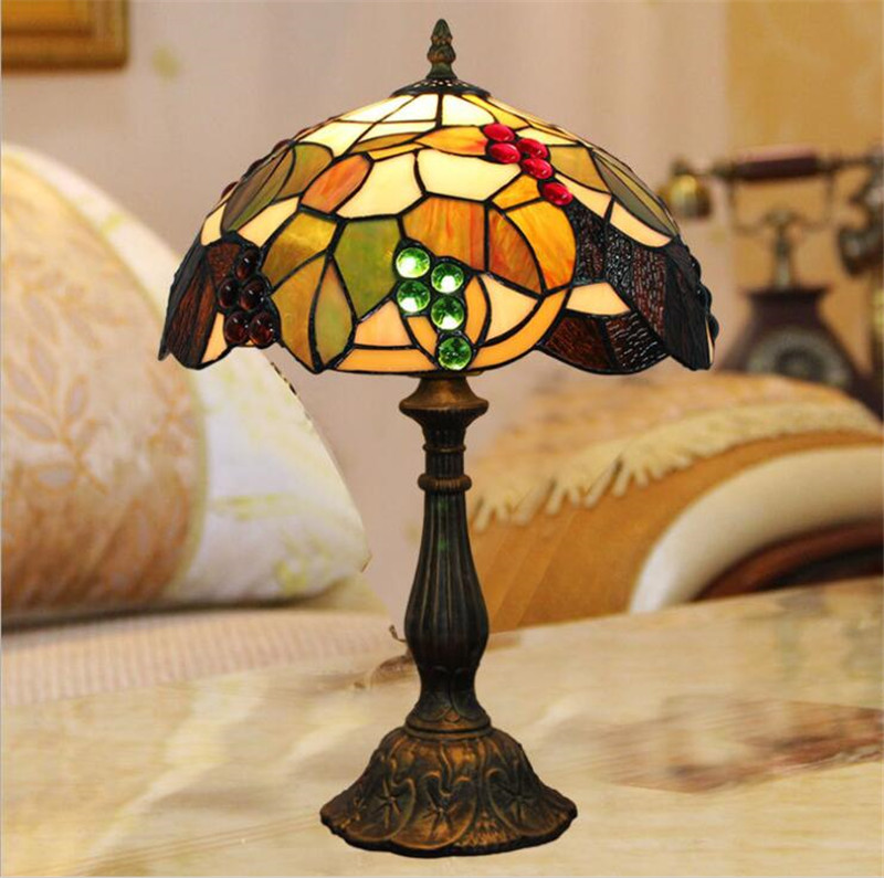 Grape decoration table lamps retro pastoral style Tiffany stained glass desk lamp bar restaurant table light TF057