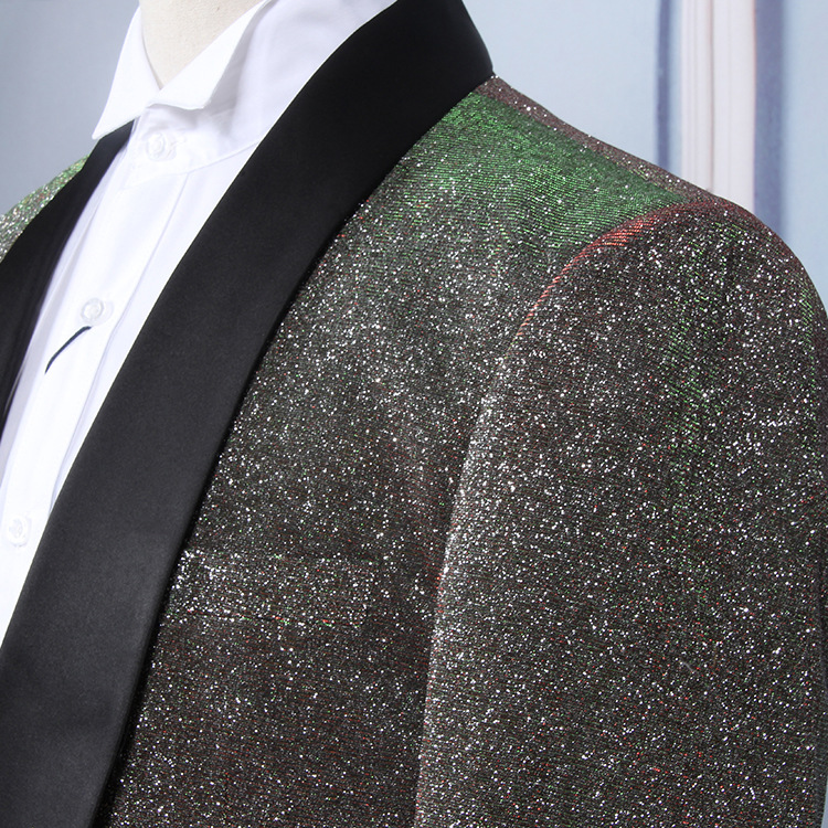 New Men Suit One Pieces Shiny Gradually Changing Color Sequin Mens Suit Shawl Lapel Tuxedo for Wedding Party Groom