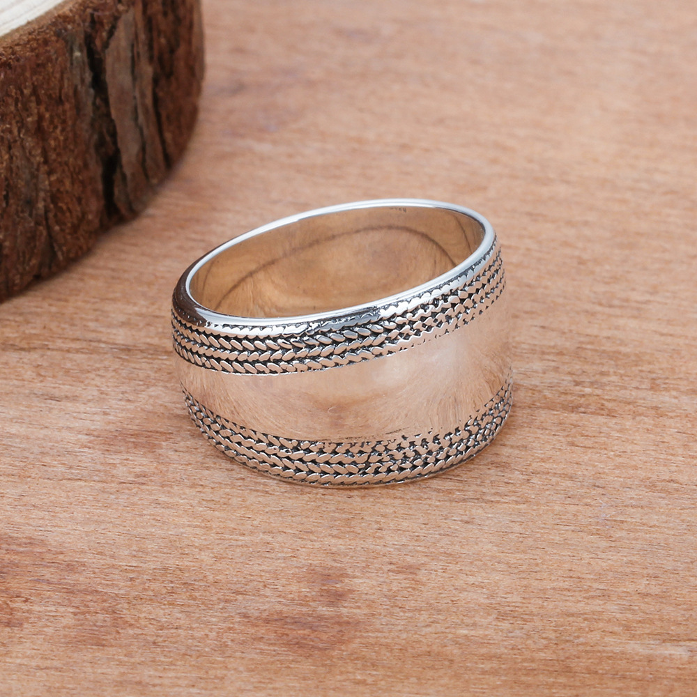 100% 925 Sterling Silver Rings for Women Vintage Silver Wide Wedding Bands Edge Wave Lace Braided Rings Size 6 7 8