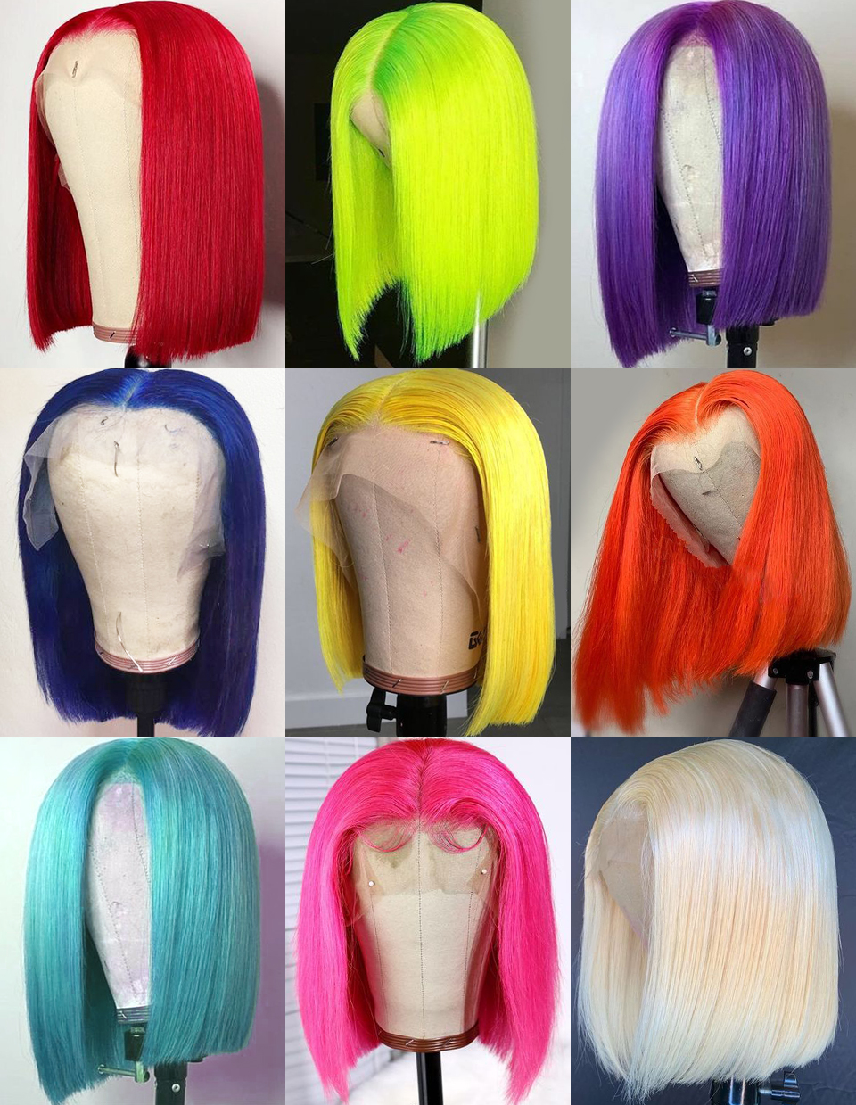 Ishow Straight Short Bob Wigs 99j Blue 613 Blonde 13x4 Lace Front Human Hair Wig Pink Green Straight Ombre Wigs