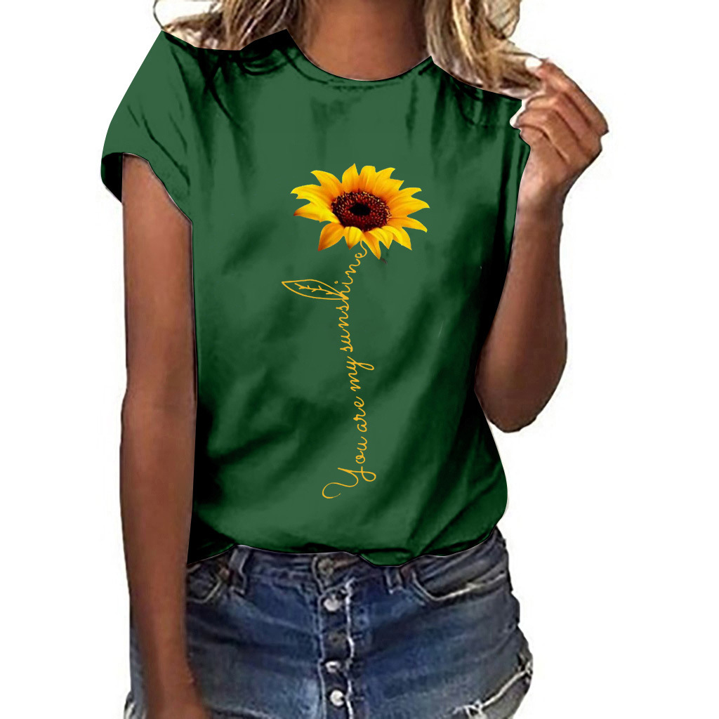 2020 Female Plus Size Sunflower Print Short Sleeved T-shirt fashion Tops Women's Sunflower Print summer T-Shirt women clothes