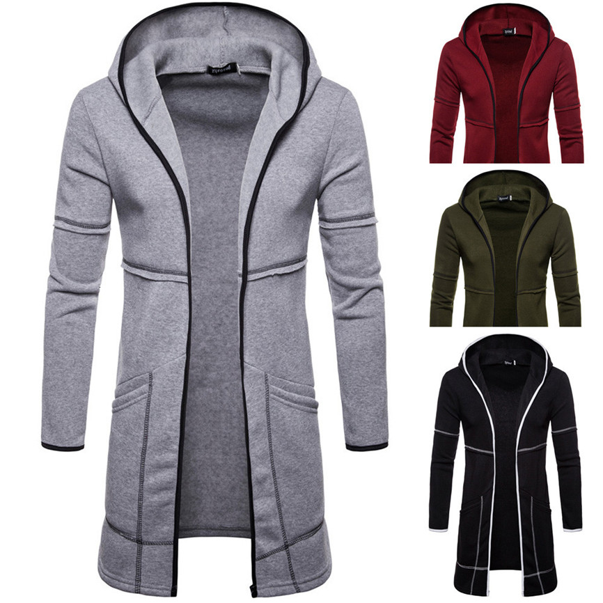 Men's Jacket Hooded Sportswear Fashion Mens Hooded Solid Trench Coat Jacket Cardigan Long Sleeve Outwear Blouse Jacket Manteau S191019