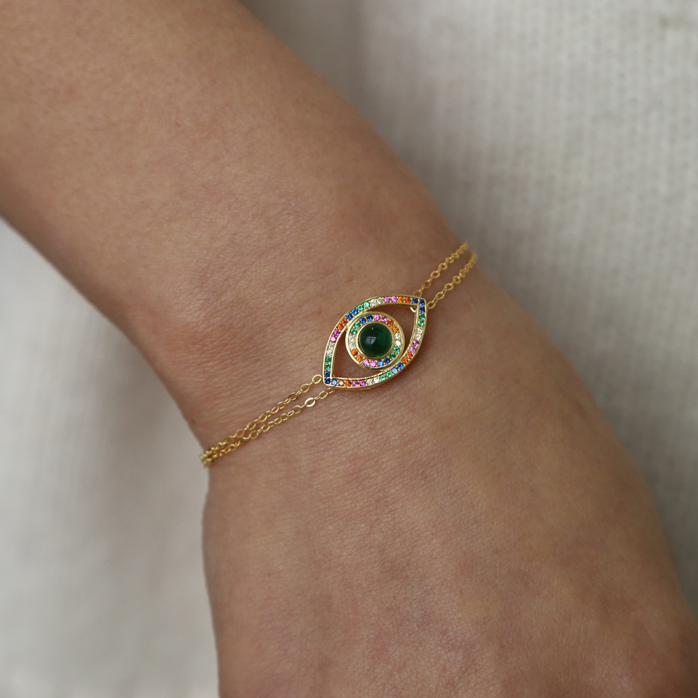 925 sterling silver evil eye bracelet 8 colors rainbow colorful cz lucky Turkish jewelry Fine silver link chain bracelets