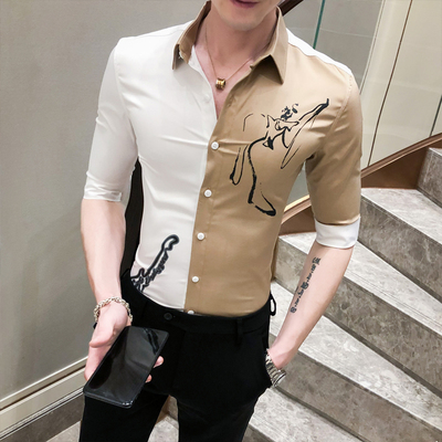 2020 new mid-sleeved shirt men' slim Korean trend spring and summer hairdresser five-point embroidery shirt youth, Black
2020 new mid-sleeved shirt men' slim Korean trend spring and summer hairdresser five-point embroidery shirt youth, Black