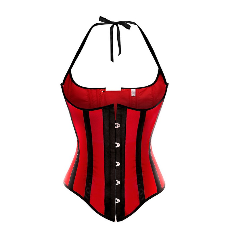 Striped Halter Satin Corset Vest Women Contrast Stripes Underbust Slimming Bodyshaper Fashion Corset Top Plus Size S-6XL Waist Train Corset