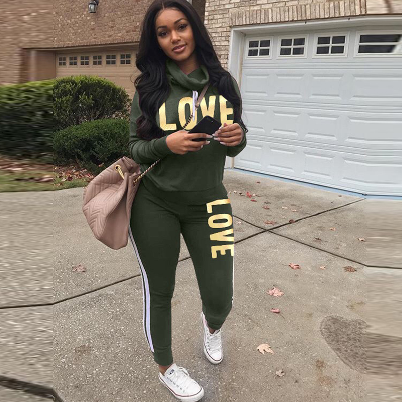 Women's 2 Piece Plus Size Outfit High Neck Hoodies Sweatshirt Pants Tracksuit Set