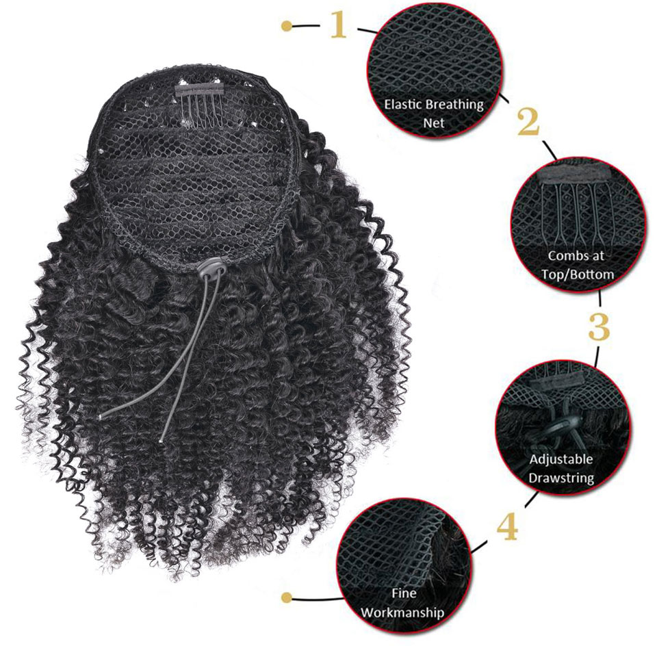 Afro Kinky Curly human hair ponytail extensions Kinky Curly drawstring human hair ponytail hairpieces curly clip in ponytail hair piece