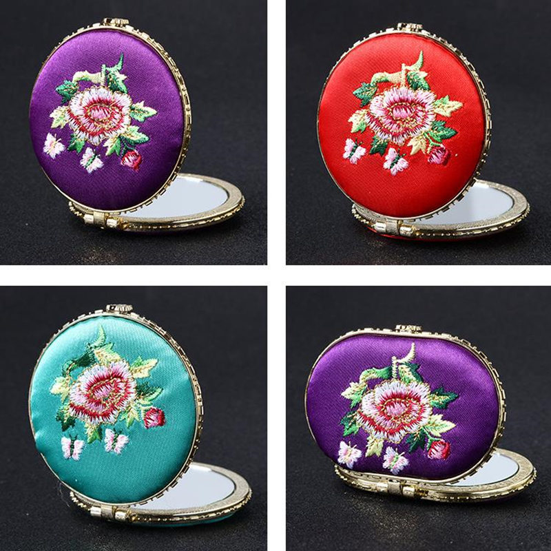 Portable Mini Vintage Makeup Mirrors Compact Pocket Floral Mirror Two-side Folding Make Up Mirror Cosmetic Tool F3770