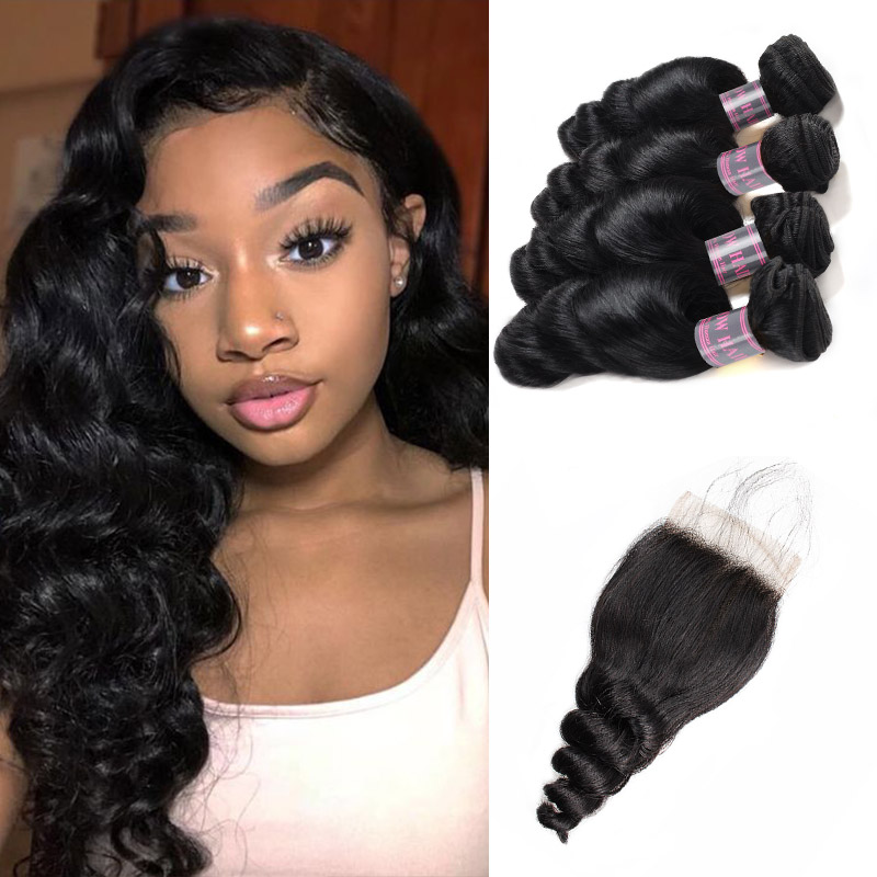 Allove Peruvian Virgin Hair Extensions Wefts Loose Wave 4PCS With 4x4 Lace Closure Brazilian Bundles Wholesale for Women All Ages 8-28inch Natural Black, Natural color
Allove Peruvian Virgin Hair Extensions Wefts Loose Wave 4PCS With 4x4 Lace Closure Brazilian Bundles Wholesale for Women All Ages 8-28inch Natural Black, Natural color