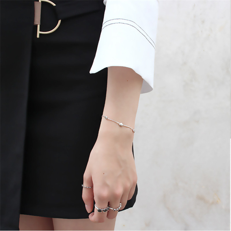 925 Sterling Silver Box Chain Bracelet 16CM Links Chain Heart Charms Bracelet &Bangles For Women Wedding Pulseira Feminina