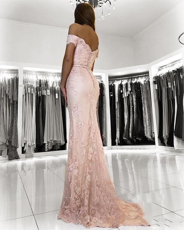 2019 New Sexy Mermaid Prom Dresses Off Shoulder Lace Appliques Beads Open Back Sweep Train Custom Party Dresses Plus Size Evening Gowns