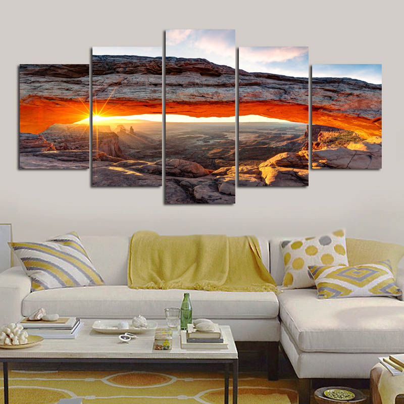 Unframed 5pcs Modern Wall Art Home Decoration Painting Canvas Prints Pictures Stone Mountain at Dusk