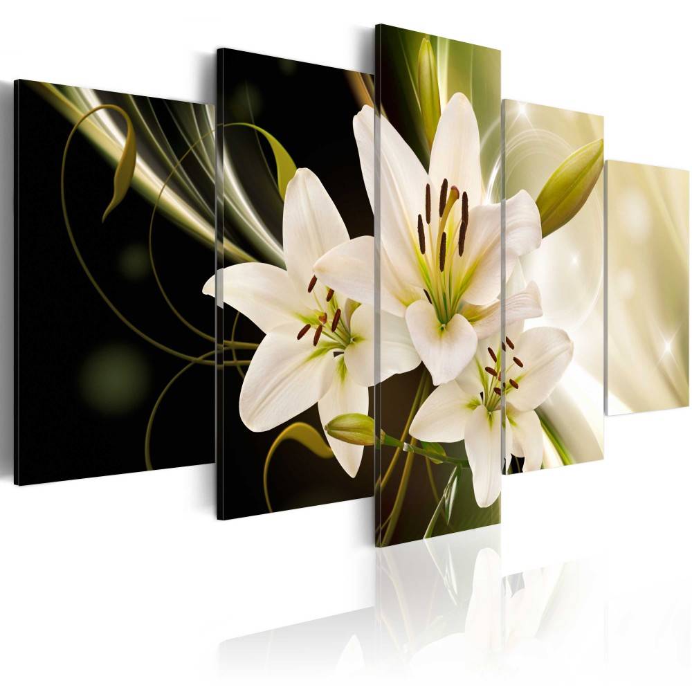 Fashion Wall Art Canvas Painting 5 Pieces Red Green Brown Lilies Flower Modern Home Decoration,Choose Color And Size No Frame