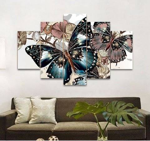 5pcs/set Butterfly Wall Art Oil Painting On Canvas (No Frame) Animal Textured Abstract Paintings Picture Living Room Decor