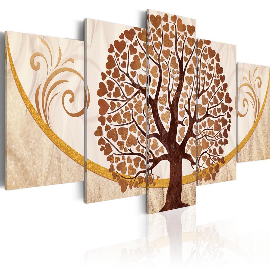 Fashion Home Decoration Unframed 5 Piece Retro Love Tree Canvas Print Oil Painting Wall Pictures for Living Room Paintings,Choose Color And