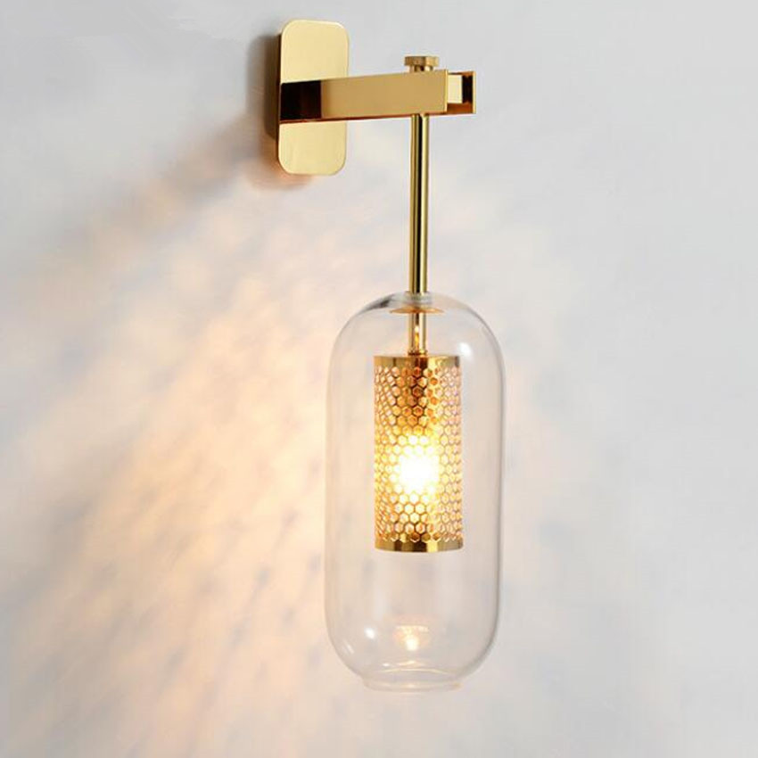 Indoor lighting Postmodern wall lamp gold/black metal glass creative sconce LED wall light bedroom bedside Aisle corridor stair