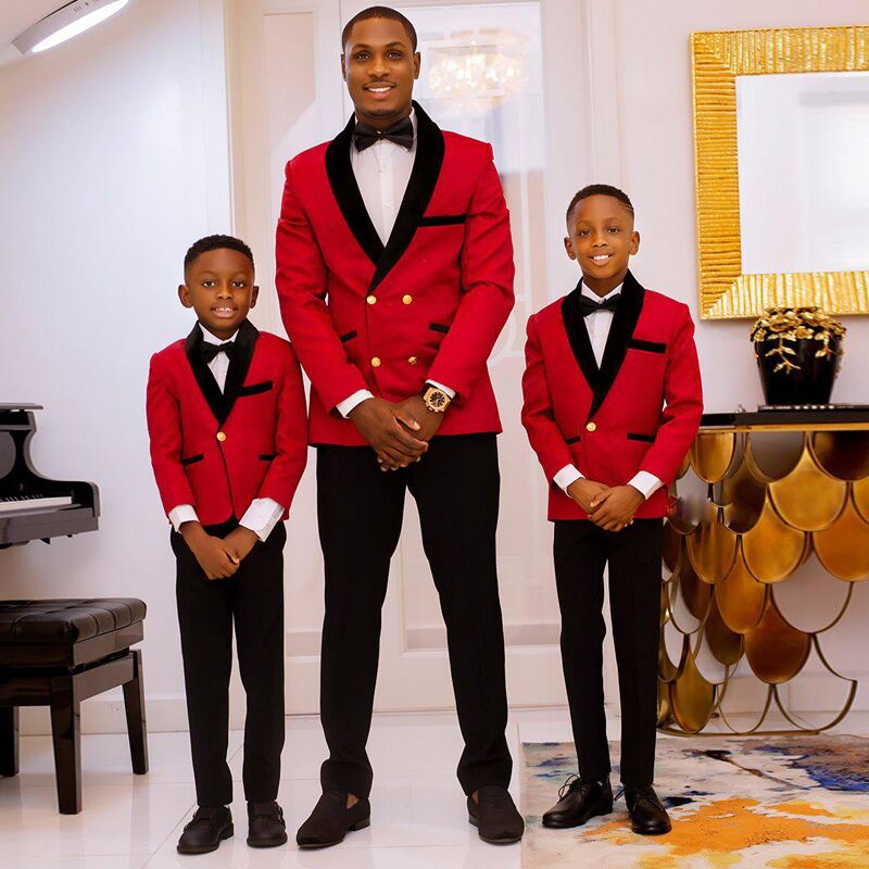 Red Two Pieces Double Breasted Mens Prom Suits Shawl Lapel Groomsmen Wedding Tuxedos For Men Blazers Formal Suit Jacket+Pants