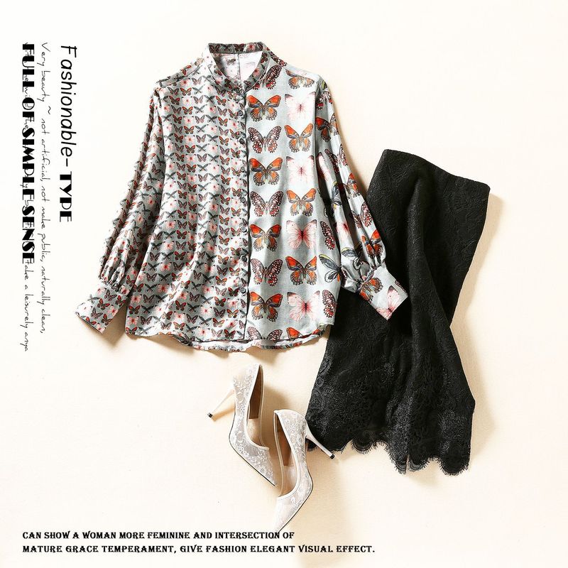 New contrast color stitching female silk fashion collar shirt female temperament cardigan boutique, See chart
New contrast color stitching female silk fashion collar shirt female temperament cardigan boutique, See chart