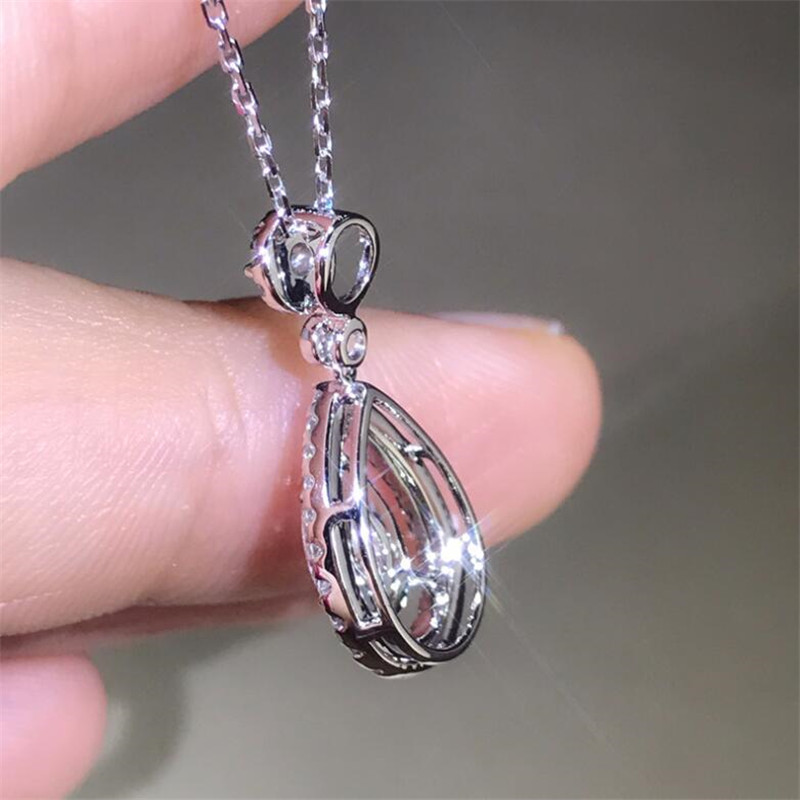 New Victoria Sparkling Luxury Jewelry 925 Sterling Silver&Rose Gold Fill Drop Water White Topaz Pear CZ Diamond Women Pendant Chain Necklace
