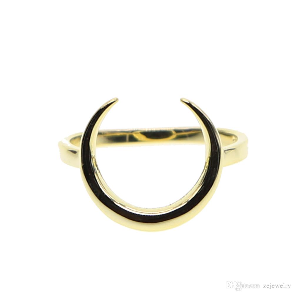 2018 New fashion Geometric Copper Anillos High Quality gold Color Ring Crescent Thin Delicate moon Finger Rings For Women girl charm jewelry