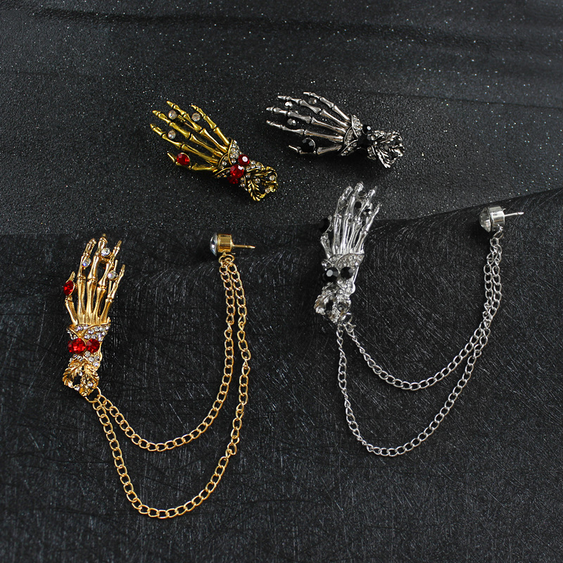 Distinctive Punk Metal Skull Skeleton Hand Brooch With Chain Halloween Jewelry Colorful Rhinestone Badge For Man Gifts Pendent
Distinctive Punk Metal Skull Skeleton Hand Brooch With Chain Halloween Jewelry Colorful Rhinestone Badge For Man Gifts Pendent