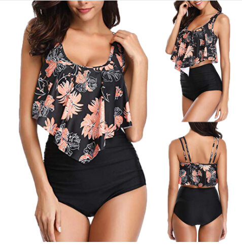 Bikini Women Two Piece Plus Sexy Backless Halter Ral Printed Swimwear Set Patchwork Beachwear Pluz Size Biquini B1