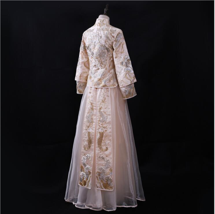 Champagne Light Cheongsam Wedding Gown Summer Slim Bride Outdoor Traditional Chinese Style Wedding Dress Su Embroidery clothing
