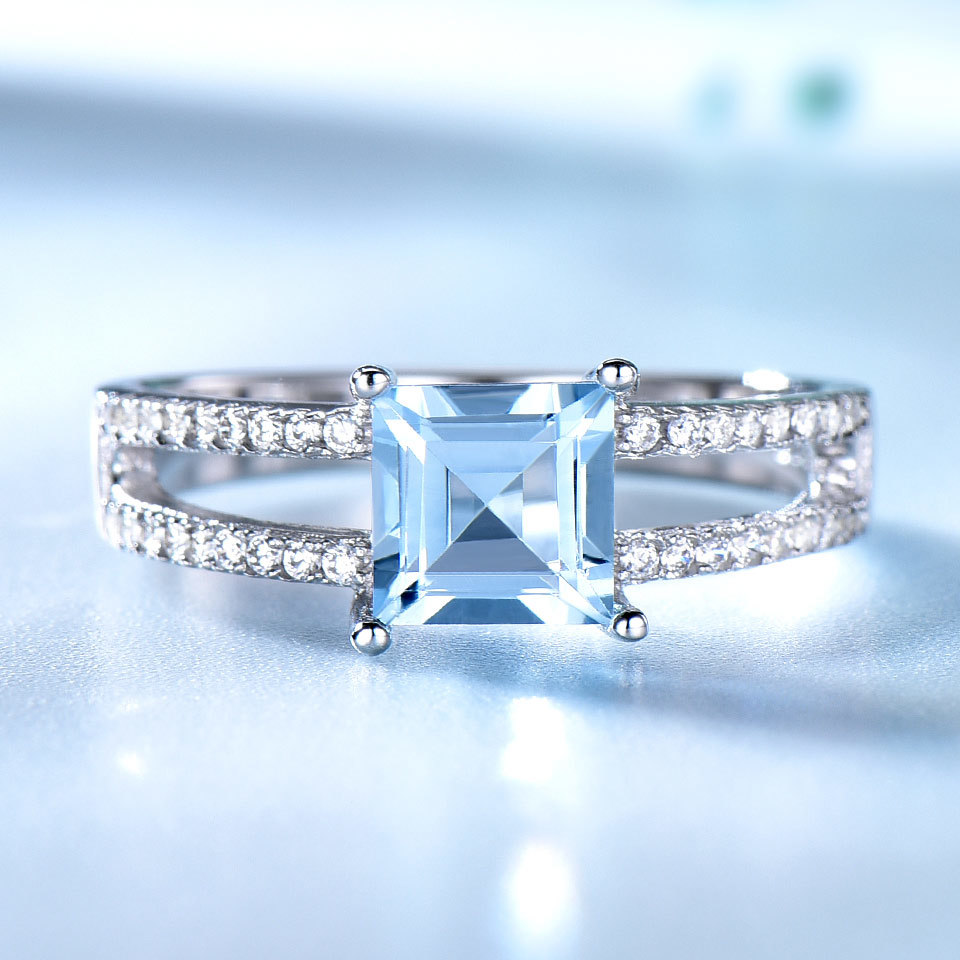 UMCHO Solid 925 Sterling Silver Jewelry Created Nano Sky Blue Topaz Rings For Women Cocktail Ring Wedding Party Fine Jewelry CJ191230