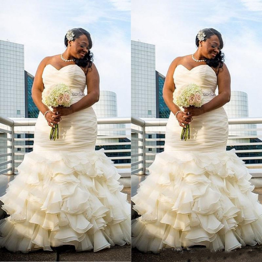 African Plus Size Wedding Dresses Mermaid 2020 vestido de noiva Sweetheart Ruffle Organza Bridal Gowns For Black Girls Women