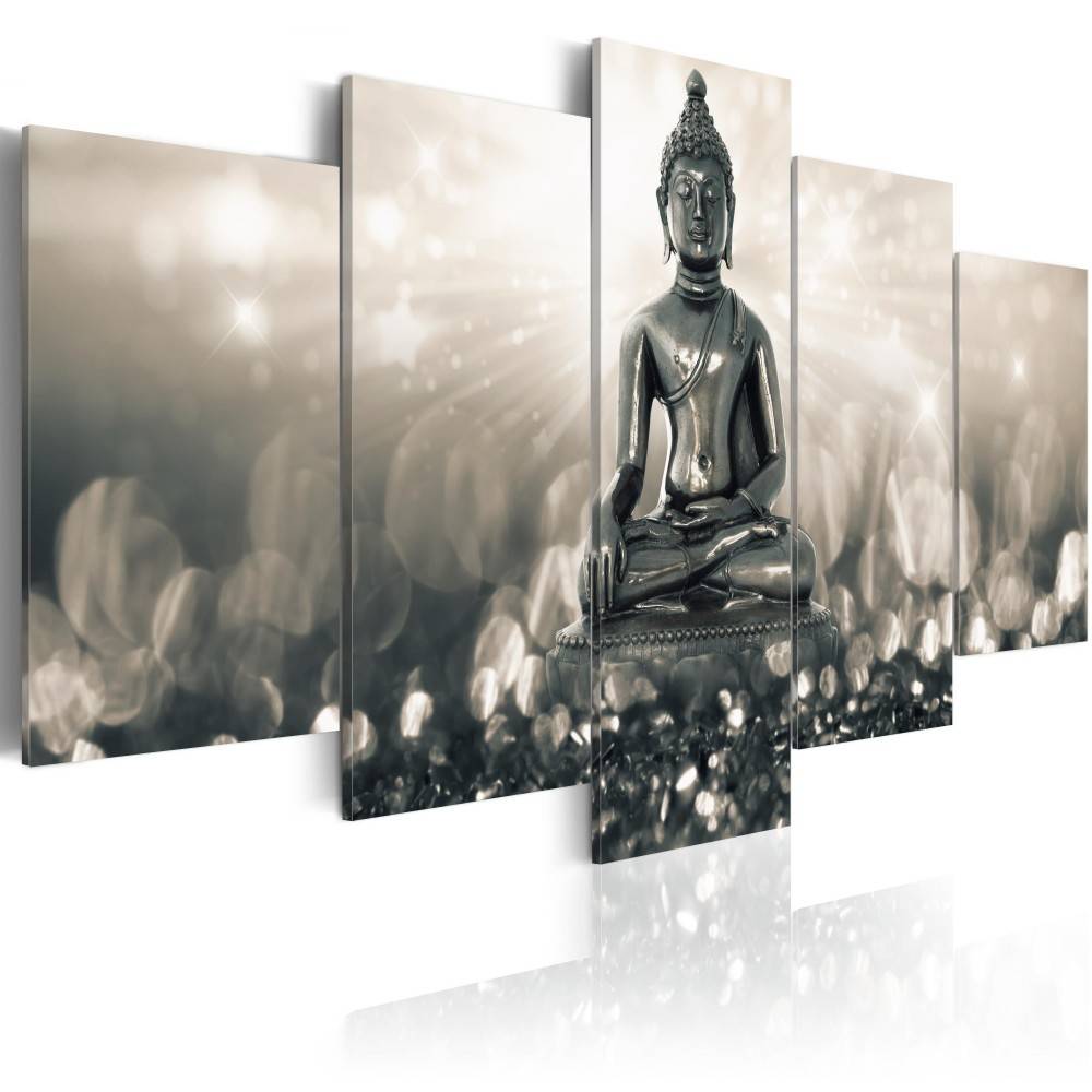 Fashion Wall Art Canvas Painting 5 Pieces Brown Green Purple Diamond Buddha Modern Home Decoration, No Frame