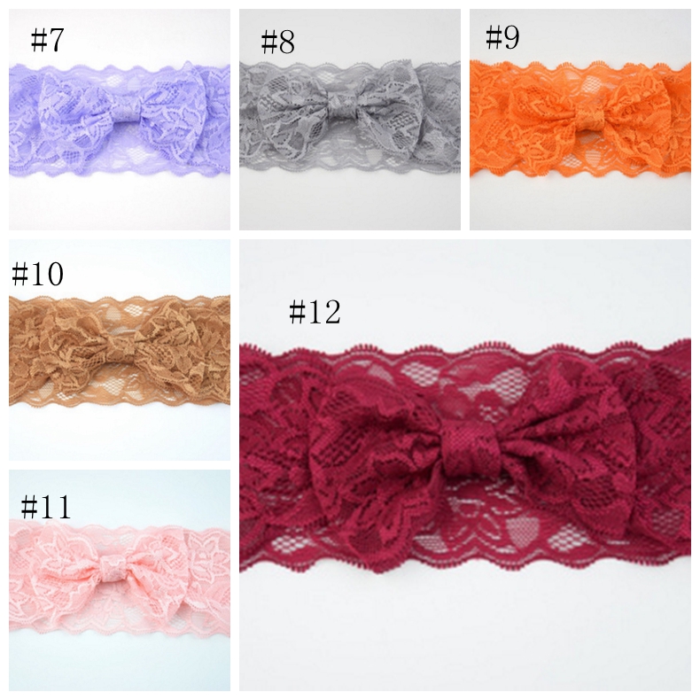 Headband Lace Bow Hairband Baby Girls Hair Bands Children Head Wrap Band Elastic Lace Headwear Kids Hair Accessories 12 Colors DHW2361