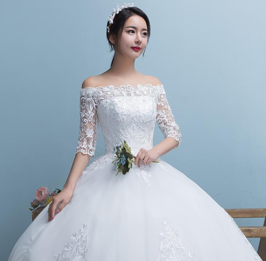 Vintage White Lace A-line Wedding Dresses Off The Shoulder Half Sleeve Lace-up Back Floor Length Custom Made Plus Size Bridal Gowns