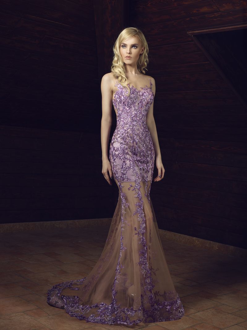 Tony Chaaya Light Purple Mermaid Prom Dresses Sheer Neck Lace Appliques Formal Evening Dress Cocktail Party Dresses