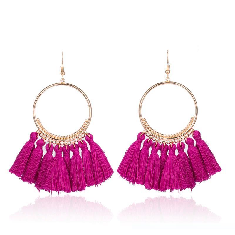 Fashion-Bohemian Ethnic Fringed Tassel Earrings for Women Golden Round Circle Ring Dangle Hanging Drop Earrings Jewelry Accessories 20pairs